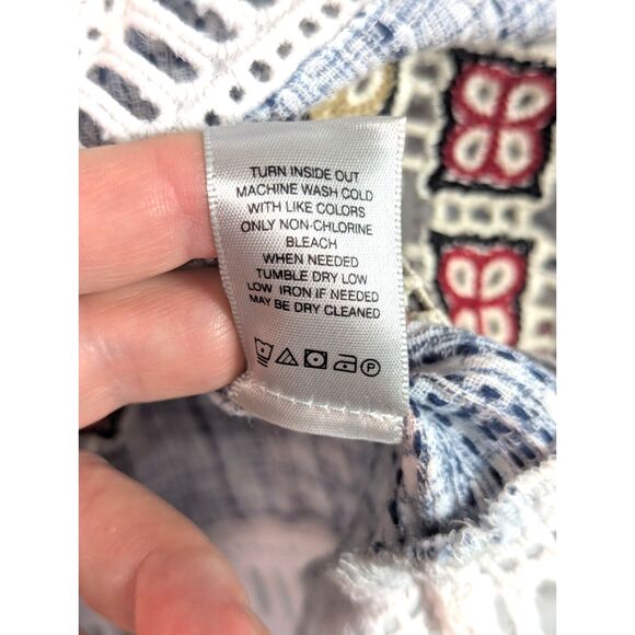 JOHN MARK Embroidered Tasseled "Granny Square" Tunic Boho Cottage Artsy Medium - Picture 9 of 9